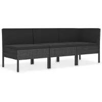 vidaXL 3-delige Loungeset met kussens poly rattan zwart