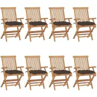 vidaXL Klapstoelen met taupekleurige kussens, 8-delig, massief teakhout