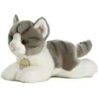 Aurora Pluche kat/poes knuffel - grijs/wit - 20 cm - kinder dieren speelgoed knuffels - Katten - Knuffel huisdieren