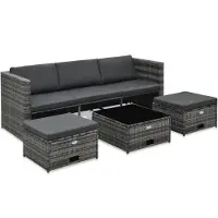 vidaXL 4-delige loungeset voor de tuin met kussens, van polyrotan, grijs