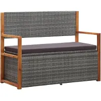 vidaXL Opbergbankje 115 cm poly rattan en massief acaciahout grijs