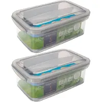 Hega hogar 2x Voorraad/vershoudbakjes met inzettray 1,9 liter transparant/grijs plastic 24 x 15 cm - Vershoudbakjes