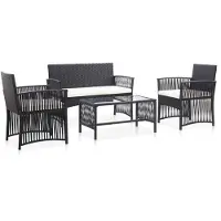 vidaXL 4-delige Loungeset met kussen poly rattan zwart