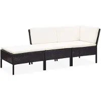 vidaXL 3-delige loungeset voor de tuin met kussens, van polyrotan, zwart