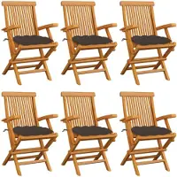 vidaXL Tuinstoelen 6 st met taupe kussens massief teakhout