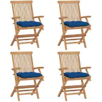 vidaXL Tuinstoelen 4 st met blauwe kussens massief teakhout