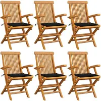 vidaXL Tuinstoelen 6 st met zwarte kussens massief teakhout