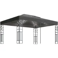 vidaXL Paviljoen met dubbel dak en LED-lichtketting, 3x4 meter, antraciet