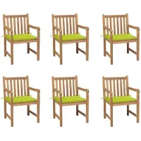 vidaXL Tuinstoelen 6 st met heldergroene kussens massief teakhout