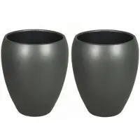 Floran 2x stuks bloemen vaas/vazen bloempot antraciet van keramiek D16 x H19 cm - Vazen