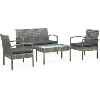 vidaXL 4-delige Loungeset met kussens poly rattan grijs