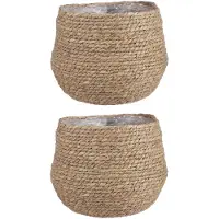 Mica Decorations 2x Stuks Naturel Beige Rotan Planten Pot Mand Van Gedraaid Jute/riet H24 En D26 Cm - Plantenpotten