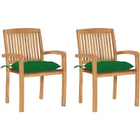 vidaXL Tuinstoelen 2 st met groene kussens massief teakhout