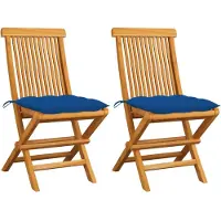 vidaXL Opklapbare stoelen met blauwe kussens, 2 stuks, massief teakhout