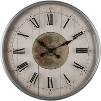 Clayre & Eef Wandklok Ø 60 cm Zilverkleurig MDF Metaal Rond Muurklok Zilverkleurig Muurklok