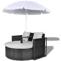 vidaXL Tuinbed met parasol poly rattan zwart