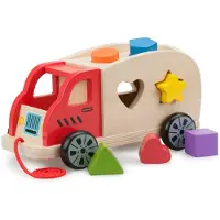 Woet Houten Vormentruck - Sorteerwagen met Vormblokken - Trekfiguur en Vormenstoof in één - Educatief Speelgoed - Montessori Speelgoedvoertuig - Vanaf 1 Jaar