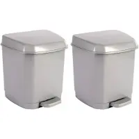 Hega hogar 2x Grijze pedaalemmer afvalemmers/afvalbakken 7 liter 26 cm - Prullenbakken