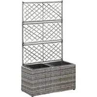 vidaXL Latwerkplantenbak verhoogd met potten 58x30x107 cm rattan grijs