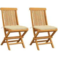 vidaXL Tuinstoelen 2 st met crèmewitte kussens massief teakhout