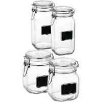 Bormioli Rocco Set van 4x stuks weckpotten/inmaakpotten met krijtplaatje 750 ml - 1,5 liter - Weckpotten