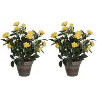 Mica Decorations 2x Gele rozen kunstplanten 33 cm met pot stan grey - Kunstplanten