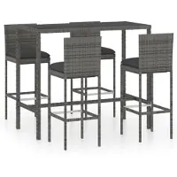 vidaXL 5-delige Tuinbarset met kussens poly rattan grijs
