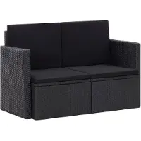 vidaXL Tuinbank 2-zits met kussens poly rattan zwart