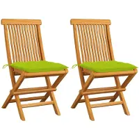 vidaXL Klapstoelen met lichtgroene kussens, 2 stuks, massief teakhout