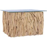 vidaXL Salontafel met glazen blad 66x66x40 cm massief teakhout