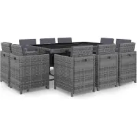 vidaXL 11-delige Tuinset met kussens poly rattan grijs