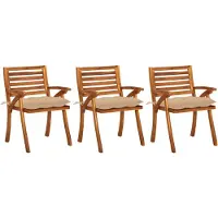 vidaXL Tuinstoelen met kussens, 3 stuks. Massief acaciahout