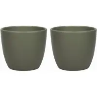 Floran 2x stuks bloempot mat dennen groen keramiek voor kamerplant H13.5 x D15.5 cm - Plantenpotten
