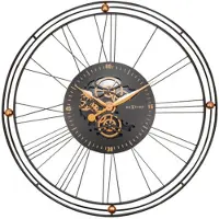 Nextime Roman Gear XXL, Wandklok, Rond, Zwart, Goud, Metaal, AA-batterijen
