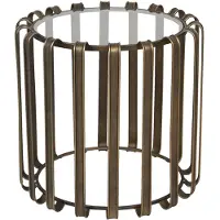 Clayre & Eef Bijzettafel Ø 47*45 Cm Bruin Ijzer Glas Rond Side Table Tafeltje Bruin Side Table Tafeltje