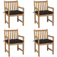 vidaXL Tuinstoelen 4 st met zwarte kussens massief teakhout