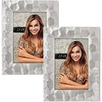 Blokker 2x Stuks Kunststof Fotolijstje Zilver Met Honinggraatstructuur Geschikt Voor Een Foto Van 20 X 30 Cm - Fotolijsten