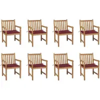 vidaXL Tuinstoelen 8 st met wijnrode kussens massief teakhout