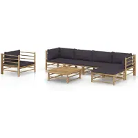 vidaXL 7-delige Loungeset met donkergrijze kussens bamboe