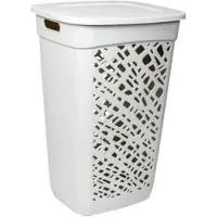 Eda Plastiques Wasmand/wasbox met deksel - lichtgrijs - 60 liter - kunststof - L43 x B36 x H63 cm - Wasmanden
