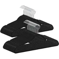 Acaza Set van 50 Anti-slip kleerhangers, dunne Kledinghangers met Fluweel, Kapstokken met Broeklat of Roklat, Zwart