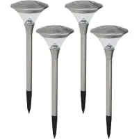 Pro Garden Set van 4x stuks solar tuinlampen/prikspots op zonne-energie 47 cm RVS - Prikspotjes
