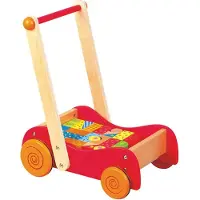 Lelin Houten Loopwagen met 30 Blokken – Houten Speelgoed voor Leren Lopen en Stapelen – Vanaf 1 Jaar