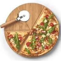 Zeller 2x Houten snij/serveerplanken voor pizza 32 cm incl. mes - Snijplanken