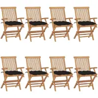 vidaXL Tuinstoelen 8 st met zwarte kussens massief teakhout