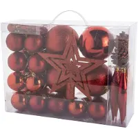 Cosy & Trendy Pakket met 53x stuks kunststof kerstballen en kerstornamenten met ster piek rood - Kerstbal