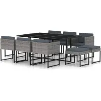 vidaXL 11-delige tuinset met kussens, grijs, van polyrotan