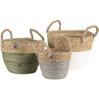 Clayre & Eef Opbergmand Set van 3 Ø 24 Ø 22 Ø 17 cm Bruin Wit Zeegras Rond Mand Bruin Mand
