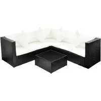 vidaXL 4-delige Loungeset met kussens poly rattan zwart