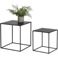Blokker Set Van 2x Bijzettafels Vierkant Metaal Zwart 37/41 Cm - Bijzettafels